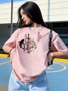 Short-Sleeve T-Shirt With Ukiyo-E And Zen Style, Fashionable Short-Sleeve T-Shirt For Spring And Summer 2026, Made In Mexico, 180 Grams. Cartoon Print, Couple Design, Suitable For Indoor Or Outdoor Wear. Crew Neck, Unisex, Ideal For Office And Leisure. One-Piece Pack. - PK-P631577SLNDXZGY493 - 查看 3