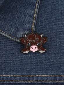 1 pièce Broche badge en forme de vache de dessin animé mignon, en alliage de zinc. Convient pour les manteaux et les sacs à dos, cadeau idéal pour les amis. - Tabac - Voir 6