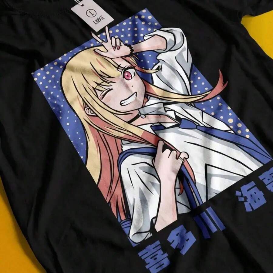 Camiseta My Dress Up Darling M1ARIN Kitagawa TShirt Anime Lovers Gift Tshirt Waifu 5 220G de algodón puro de manga corta para hombre y mujer, tejido grueso, resistente a las arrugas y que no se deforma fácilmente. Estilo sencillo y versátil, ligero y transpirable, perfecto para ir al trabajo, viajar, acampar, ir de compras y para el tiempo libre diario. - Negro - Ver 1