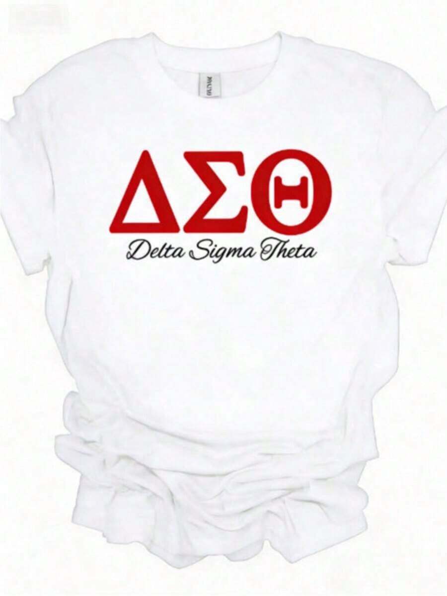 1 Piece Delta Sigma Theta Uni Softyle T-Shirt, Sorority, With Delta Sigma Theta Campus Logo Print, Crew Neck, Lettering Design, Short Sleeves, Y2K Style, Oversized Sweatshirt Suitable For Summer, Machine Washable, For Casual Daily Occasions And Campus Wear, Plus Size Clothing, Business Casual Sweatshirts, Graphic Tops, Casual Wear, Sweatshirt, Easter Sets For Women, Mother's Day Gift Sets, World Cup Clothing, Soccer Party Set, Game Day Set, Unisex Oversized USA Soccer T-Shirt, Summer Sets For Women. 180g 100% Cotton - 白色 - 查看 1