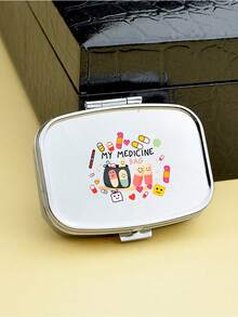 Square Pill Box, Printed With Capsule, Tablet, Letter, Medicine Bottle Patterns, Portable Medication Storage Compartment, Mini Metal Storage Box, Portable Jewelry And Pill Box, Travel Pill Box, Large Capacity Compartment, Weekly Medication Organizer, Suitable For Daily Medication And Vitamins, Essential For Doctors And Nurses, Emergency Needs, Travel, Hiking Emergency Rescue, Personalized Creative Gift With Cartoon Logo, Only Empty Box - Multicolor - View 6