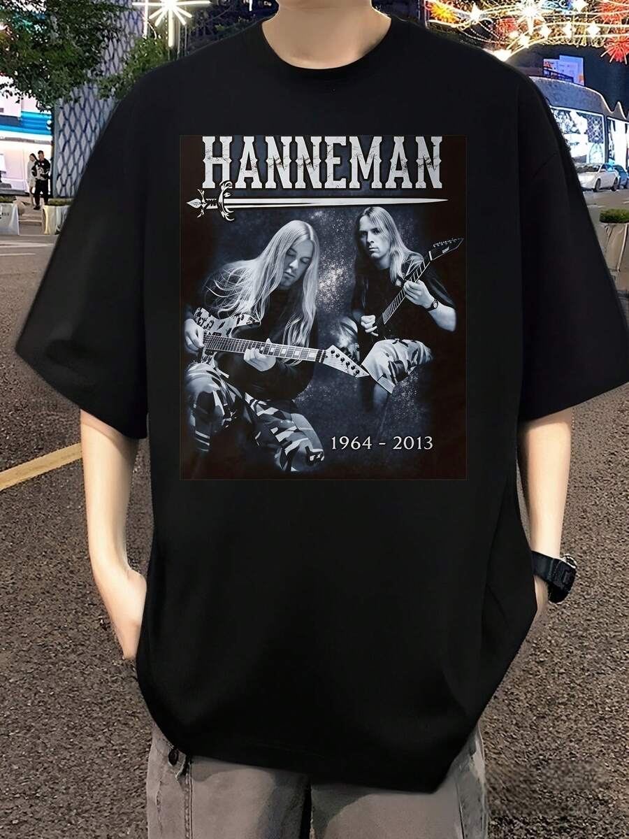 Men's Breathable Black Short-Sleeve T-Shirt, Slayer Suit Activist Jeff Hanneman Style, Unisex, All Sizes S-SXL, Classic Crew Neck TAClassic. A Short-Sleeve T-Shirt Suitable For Home, Everyday Wear, Parties, And Travel; Perfect As A Gift For Friends Or Family. - 黑色 - 查看 1
