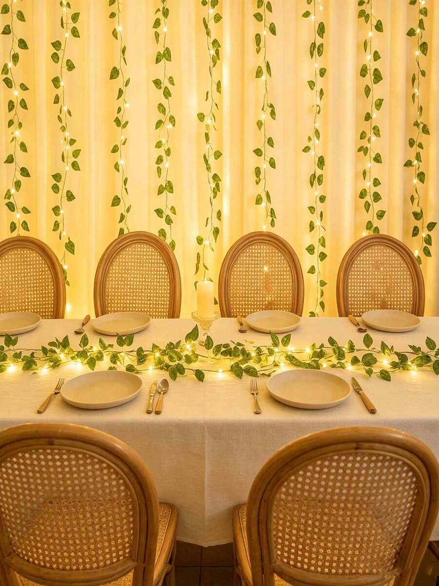 2m/5m/10m Artificial Green Ivy Plant With LED String Lights, AA Battery Box Powered Green Ivy Garland Hanging Light, Suitable For Wall, Party, Wedding, Room, Home Kitchen, Indoor/Outdoor Holiday Decoration (Battery Not Included)