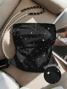 Nuevo top bandeau ajustado y sexy con adornos de strass, adecuado para uso diario, fiestas y citas - Negro - Ver 5