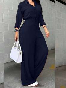 Women's Fashion Black Pants, With Rivet Stripe And Suspender Details On The Side, Woven Fabric, Non-Stretch, Suitable For Casual Wear Elegant - 藏蓝色 - 查看 4