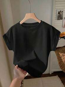 2 piezas de camisetas de manga corta con cuello redondo y hombros caídos, ligeramente transparentes, adecuadas para el verano - Multicolor 5 - Ver 5