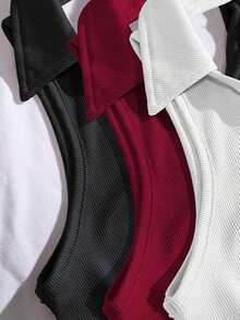 Blusa sin mangas con cuello polo y escote en V para mujer, de estilo casual y chic para la calle, en color marrón - Multicolor - Ver 3