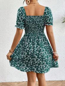 Vestido casual de mujer con estampado floral ditsy para vacaciones - Verde - Ver 2