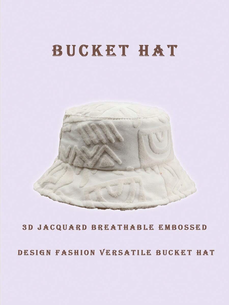 1 st. solvågig polyester snäckskal jacquarddekor hinkhatt, geometriskt 3D-mönster, lämplig för vår, sommar, höst, vinter - Geometrisk mjölkvit - Visa 1