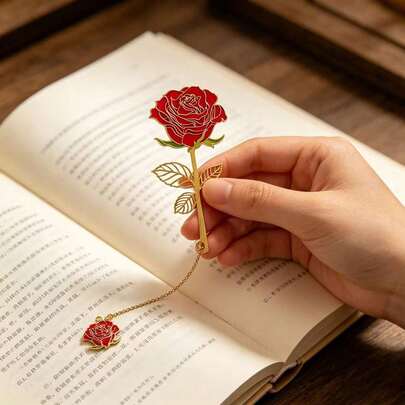 1pc Metal Rose And Carnation Exquisite Bookmark, Light Luxury Design, Hollowed-Out And Flexible Bookmark, Flower Bookmark, Perfect Gift For Students, Valentine's Day Gift, Back To School Gift, School Supplies, Perfect Gift For Book Lovers, Teachers And Loved Ones For Valentine's Day, Graduation, Back To School, Mother's Day And Birthdays, Or Anyone Who Loves Reading, New Year's Gift, Christmas Gift.
