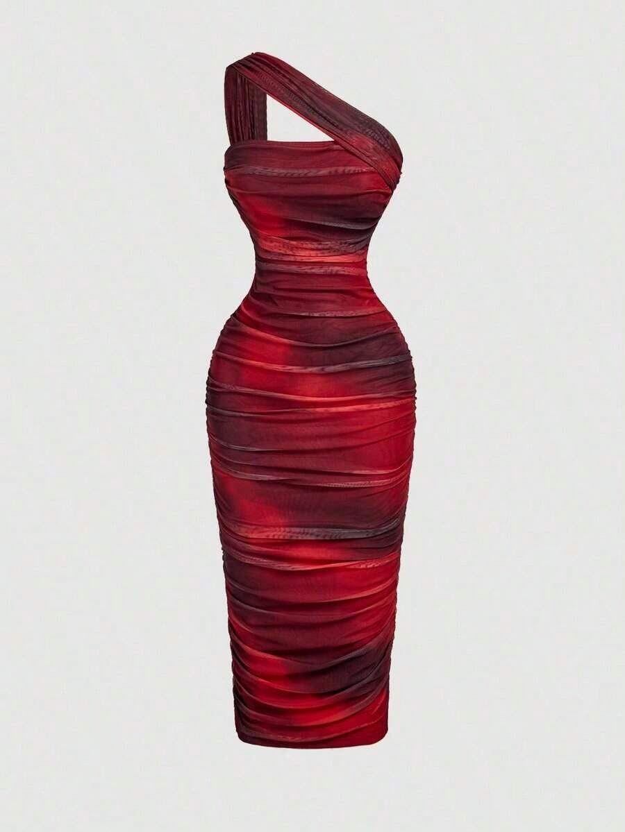 Vestido sin mangas con volantes asimétricos vintage para mujer - Burdeos 2 - Ver 1