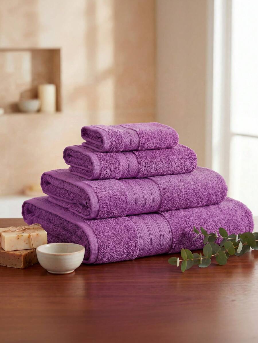 Home Elephant Set Of 4 Towels, Various Colors, Super Absorbent - Hot Pink - View 1