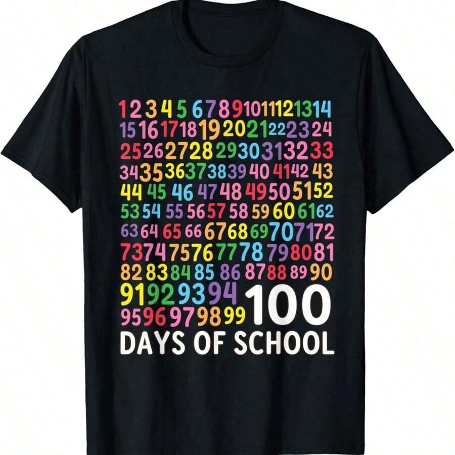 Camiseta de Celebración delº Día de la Escuela con Números para Contar - Negro - Ver 1