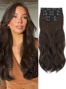 Juego de extensiones de cabello ondulado de 20 pulgadas en capas de color morado profundo-rojo, adecuado para mujeres, incluye 5 pinzas de cabello rojas, que presenta un accesorio de cabello sintético esponjoso y suave de color morado profundo-rojo - Multicolor - Ver 13