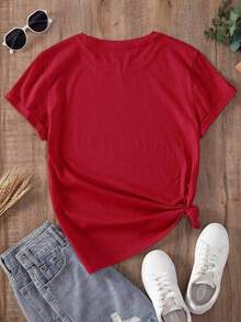 Oversized White T-Shirt With Cherries And A Blue Bow, Ideal For Casual Summer Outfits. Loose-Fitting Youth T-Shirt With A "Fresh Cherries" Cherry Design, A Flirty Style To Combine With Jeans Or Shorts. Summer T-Shirt With A Cherry Graphic And Text, A Feminine And Flattering Style. - YH433-紅色 - 查看 3