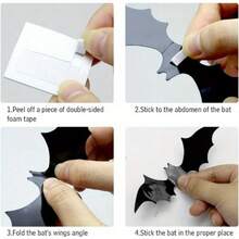 48 piezas Decoraciones de murciélagos 3D para Halloween con múltiples tamaños disponibles, siluetas de murciélagos realistas en negro y gris perfectas para decorar paredes, ventanas y puertas. Ideal para crear una atmósfera de fiesta de Halloween espeluznante, también adecuado para arreglos de escenas de Navidad y vacaciones, esencial para las fiestas de Halloween - Varios estilos - Ver 8