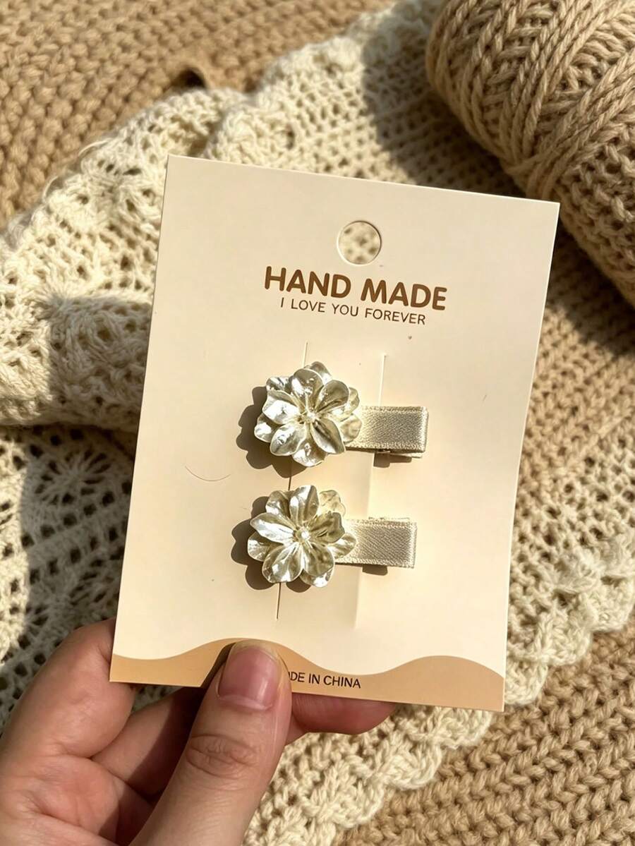2 piezas Clips para el cabello con flor de camelia, elegantes y brillantes horquillas florales, accesorios de moda para el cabello hechos a mano, adecuados para uso diario, fiestas, bodas, regalos - Multicolor - Ver 1