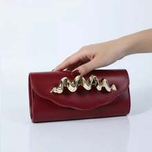 Ubysoyi Lightweight Fashionable Evening Clutch Purse For Women With Waving Metal Decor Elegant Formal Evening Bag Clutch Bag For Party Wedding Handbag Dinner Bag For Wedding Bridal Dinner Prom Party Banquet Holiday Daily Use Business Bag Chain Shoulder Bag - Màu Đỏ Sâu - Xem 4