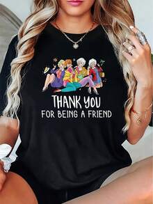 Camiseta de mujer moderna de manga corta con cuello redondo y estampado minimalista de Gracias, Abuela en inglés, cómoda camiseta deportiva casual de verano para mujeres durante las vacaciones - Negro - Ver 2