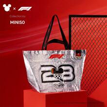 Miniso 名创优品迪士尼米奇白色帆布大号购物沙滩包时尚手提包，F1白色帆布大号购物沙滩包，轻便日常休闲女士手提包 - 彩色 - 查看 5