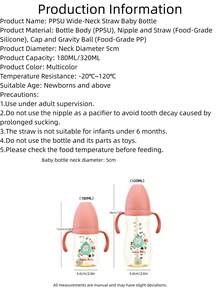 1/2 Packs PPSU Baby Bottles With Anti-Colic Silicone Nipples, 360° Gravity Suction Straw & Auto-Flow Nipple, Easy-Grip Handle, Lightweight Leak-Proof & Shockproof, Suitable For Newborns And Above - Multicolor - View 9