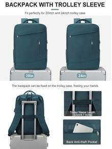 Ryanair 登機旅行後背包 40x20x30 - 符合 Ryanair 機艙尺寸，適合短途旅行，可輕鬆放入座椅下方，全新旅行後背包。多色時尚筆電後背包，可放 15.6 吋筆電，適用於上學、登山、工作、戶外活動、旅行、商務、通勤等 - 彩色 - 查看 10