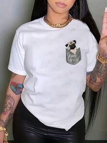Camiseta de manga corta para mujer |   Envíos a México |   Tela Transpirable de Alta Calidad |   Camiseta holgada de manga corta con estampado en blanco y negro para mujer |   Diseño de Pocket Pug |   Negro |   Lavable a máquina |   Camiseta Casual Deportiva de Cuello Redondo |   Moda Holgada y Cómoda |   Regalo Unisex para las Fiestas |   Emparejamiento de Parejas |   Ropa de Primavera y Verano |   Adecuado para todas las estaciones |   Deportes, Correr, Senderismo, Transpirable, Absorbe el Sudor |   Ropa de Mujer - Ocio - Blanco - Ver 6