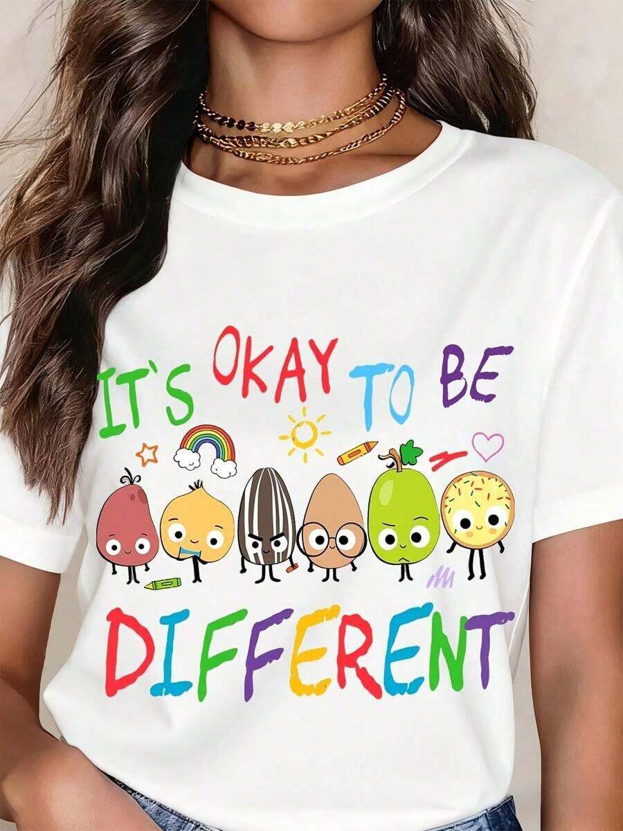 Camiseta Vintage con Lindos Personajes de Frutas, Estampado de Arcoíris, Sol y Corazón, Ideal para Niños y Adultos, Perfecta para el Día del Orgullo y Celebraciones. Camiseta de Moda para Mujer, Fresca y Cómoda. - Blanco - Ver 1