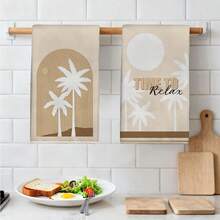 2pcs Bohemian Coconut Tree Printed Kitchen Towels, 15.75*23.62in(40*60cm) Super Soft Microfiber Polyester Dish Towels, Hand Towels, Dish Cloths, Home Decor, Kitchen Decor, Cooking Baking Cleaning Towels, Kitchen Accessories, Machine Washable, Suitable For Dining Room, Kitchen, Daily Decoration And Gifts, All Seasons - Multicolor - View 6