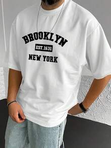 Men'S Brooklyn New York Letter Print Graphic Casual Short-Sleeve T-Shirt - 白色 - 查看 1