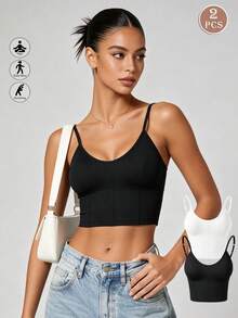 Runway Rest 2 piezas Camiseta deportiva sin costuras para mujer, sujetadores versátiles de yoga y running, sujetadores acolchados integrados para todas las estaciones con tirantes ajustables - Multicolor - Ver 1