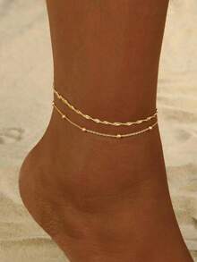 2pcs/Set Cuban Link Style Anklet And Bracelet Set, Waterproof Lightweight Summer Jewelry Gift - Gold - View 3