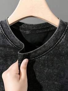 Camiseta estampada a doble cara con efecto lavado, temática de tatuador, graffiti callejero, estilo hip-hop, cómoda, única, elegante, para viajes y uso casual. - Negro - Ver 4