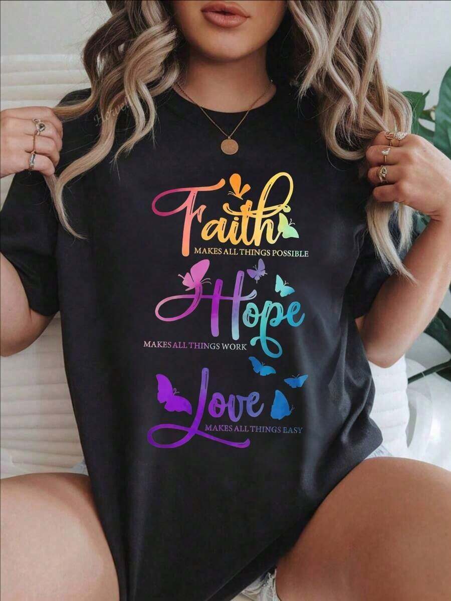 Camiseta Casual de Mujer con Diseño de Mariposas, Colores del Arcoíris, Impresión Moderna, Adecuada para Todas las Temporadas
Negro - Negro - Ver 1