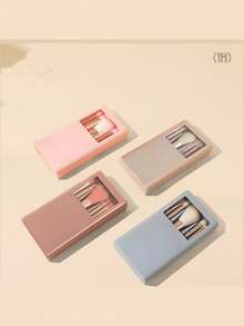 Portable 5-In-1 Makeup Brush Set With Mirror - Multicolor - View 3