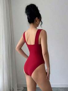 Body elegante de un solo color con cuello halter para mujer, para el verano - Burdeos - Ver 2