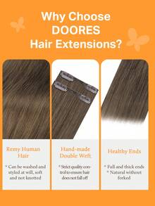 DOORES Extensiones de cabello humano real de 9 piezas, rectas, de virgen natural, con doble trama, invisibles y suaves, mini piezas de cabello para cabello ralo, para uso diario de mujeres y hombres, fácil de usar en 5 minutos, extensiones de cabello con clips sin costuras - S5 - Ver 5