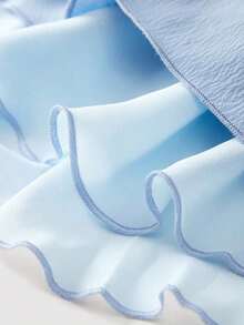 Top de tirantes con volantes y pliegues de color rosa dulce para mujer, top corto de verano - Azul - Ver 4
