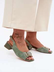 Sandales élégantes pour femmes D&A CE61-3127  naturel, avec un talon bloc bas stable, une semelle intérieure  confortable et une bride réglable avec un détail décoratif vert marron - Vert - Voir 2