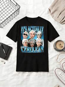 Meryl Streep Miranda Priestly Cerulean 90s Style Rap Tee Shirt - Black - View 6