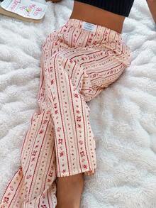 Pantalones de estar por casa rectos de cintura elástica con estampado de cuadros para mujer, para invierno - Multicolor - Ver 3