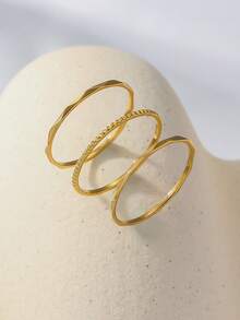 3 piezas Anillos acanalados con diseño cruzado - Chapado en oro de 18K/Acero inoxidable 304, Diseño triple cruzado y acanalado, Minimalista elegante, Antidecoloración y antialérgico, Adecuado para uso diario, Apilable, Regalo - Dorado - Ver 11
