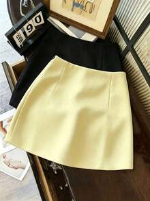 Falda casual versátil de cintura baja con abertura, falda gris, falda A-line de doble capa con bajo con abertura, falda casual de mujer, mini falda, falda corta ajustada de cintura alta con abertura, falda casual versátil para uso diario, r - Amarillo claro - Ver 2