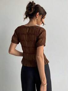 Blusa de mujer elegante de chifón y encaje con parches en color albaricoque - Café integral - Ver 2