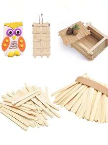 100/200 piezas Palitos de madera hechos a mano, palitos de helado de madera natural, palitos de bambú sin procesar, palitos de manualidades DIY, proyecto de manualidades, palitos de arte DIY para abatelenguas y paletas - Multicolor - Ver 6
