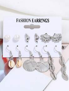 10pcs/12pcs Set Classic Starfish Shell Conch Bohemian Style Metal Earrings, Suitable For Party, Wedding, Daily Outfit, Beach Vacation - Multicolor - View 8