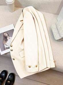 Blazer casual con cuello de solapa y botones para mujer, primavera - Blanco - Ver 1