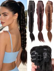 16 Inch Synthetic Fishbone Ponytail Wig, Women's Braided Clip On Ponytail, Suitable For Daily Party Wear - Multicolor - View 1