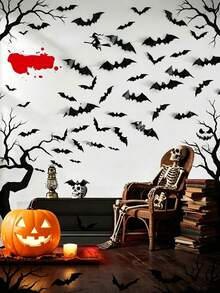 56/28/1pc Halloween Bat Decorations, 3D Black 3D Bat Wall Stickers, Bat Wall Decals, 3D Bat Halloween Decorative Stickers, Waterproof Black Scary Bats, Room Decor, Reusable, Suitable For Bathroom, Bar, Restaurant, Bedroom Door, Halloween Party Supplies, 3D Bat Wall Stickers Window Home Kitchen Scary Decor, Bat Wall Stickers Home Decor DIY Handmade, Halloween Night Decoration - Black - View 6
