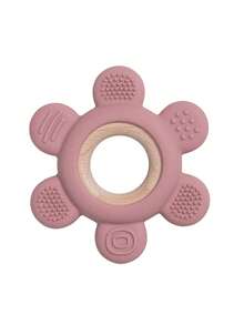 1pc Flower Teddy Bear Shaped Silicone Teether With Wooden Ring, Baby Teething Chew Toy, Multicolor Optional For Newborn Infant Molar Training - Multicolor - View 17